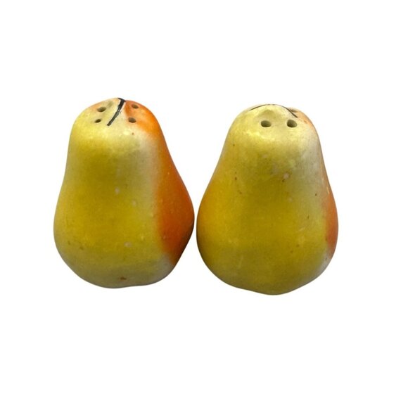 Vintage Pear-Shaped Ceramic Salt Pepper Shakers Hand Painted Yellow Orange READ - Picture 1 of 8